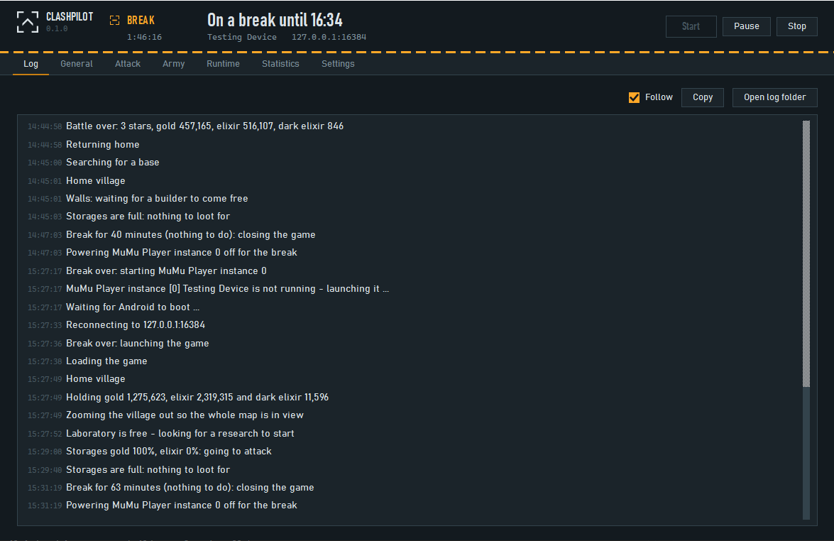 The Log page